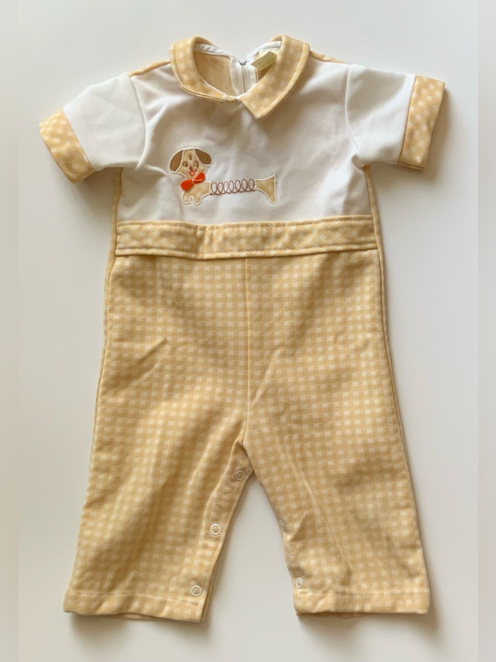 Vintage 70s FRIENDS Cream and White Baby Gingham Zip Romper